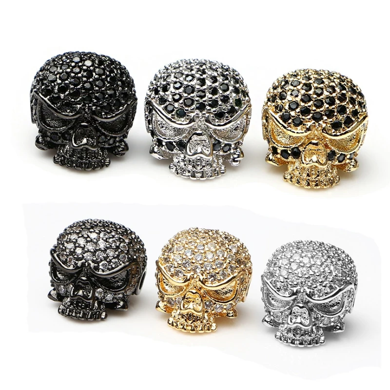 Newest unique brass CZ micro pave connector custom for jewelry making brass pave bead skull beads zircon metal beads