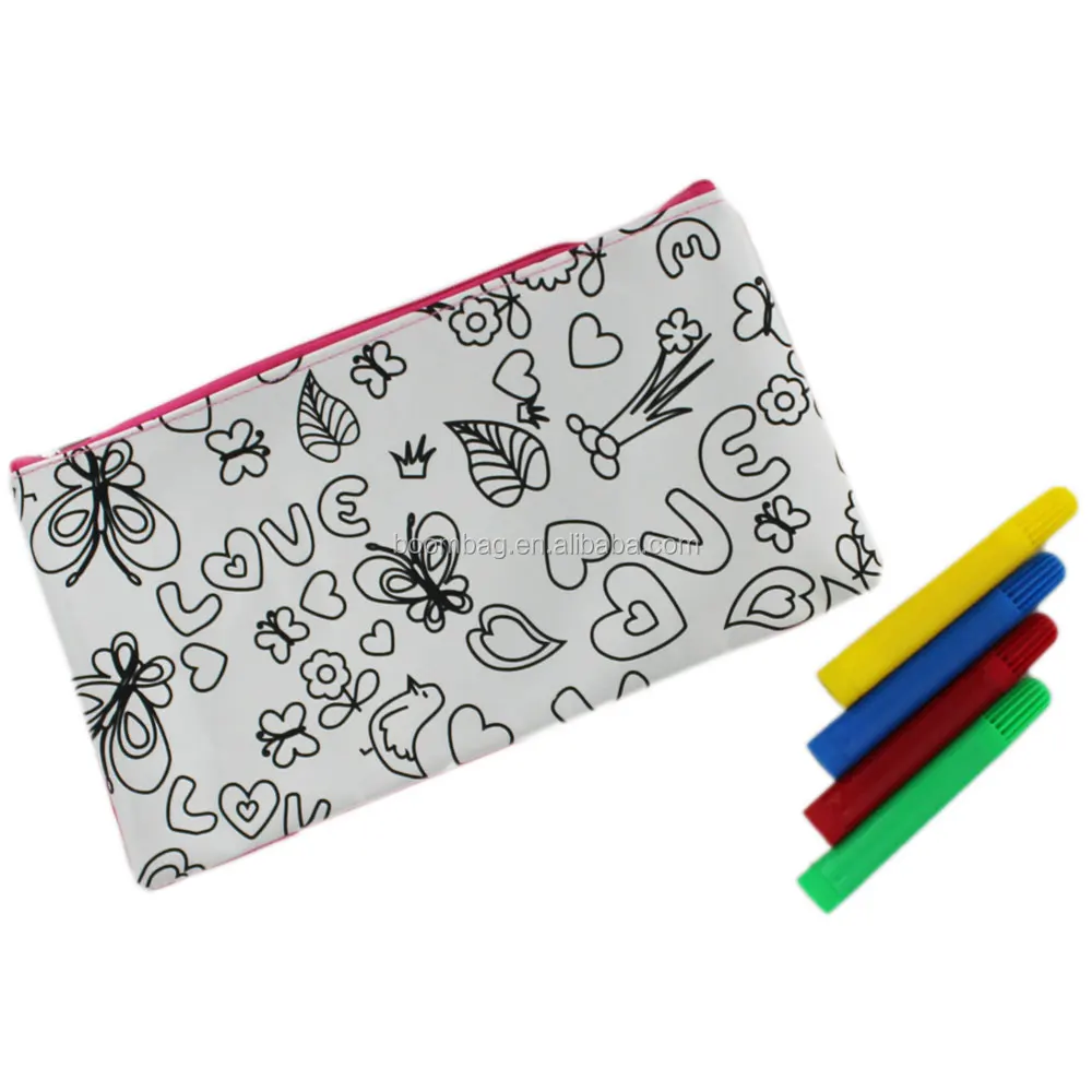Design Your Own Gift DIY Canvas Pencil Bag / Colour Your Own Zipper Pencil Case