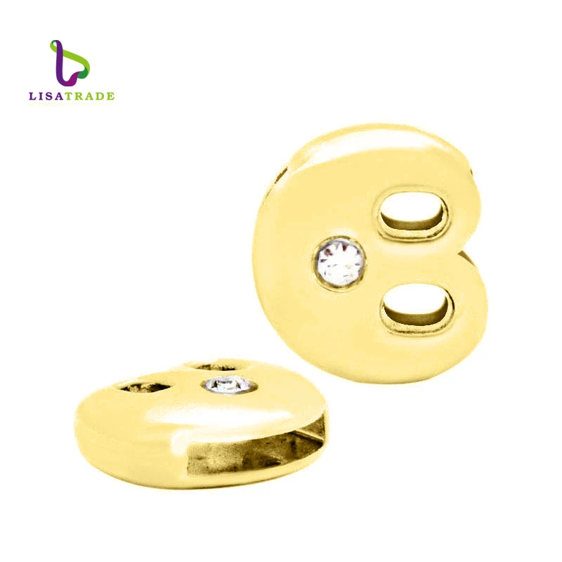 8MM Gold Color Rhinestone Alphabet Sliding Charm Slide Charms Wrist Strap Bracelet for Bracelets Making Accessories