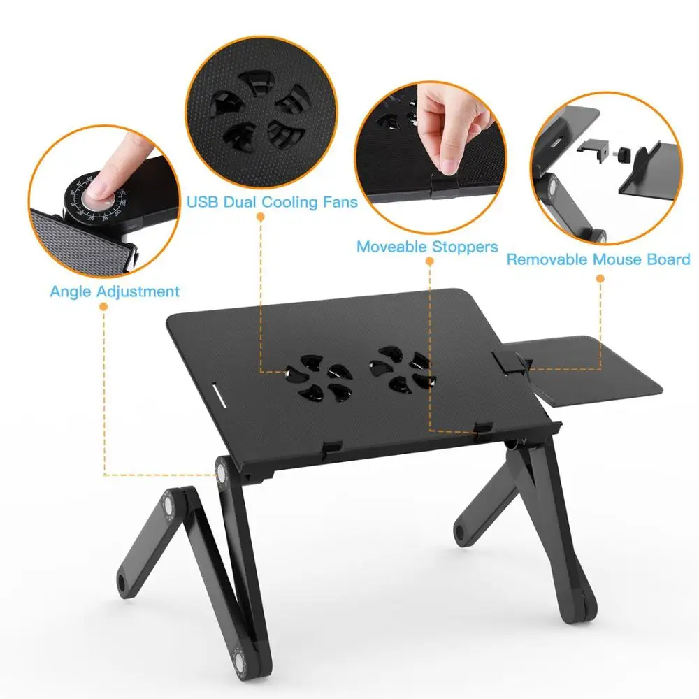 Portable Adjustable Laptop Table Sitting With 2 CPU Cooling Fans And Mouse Pad