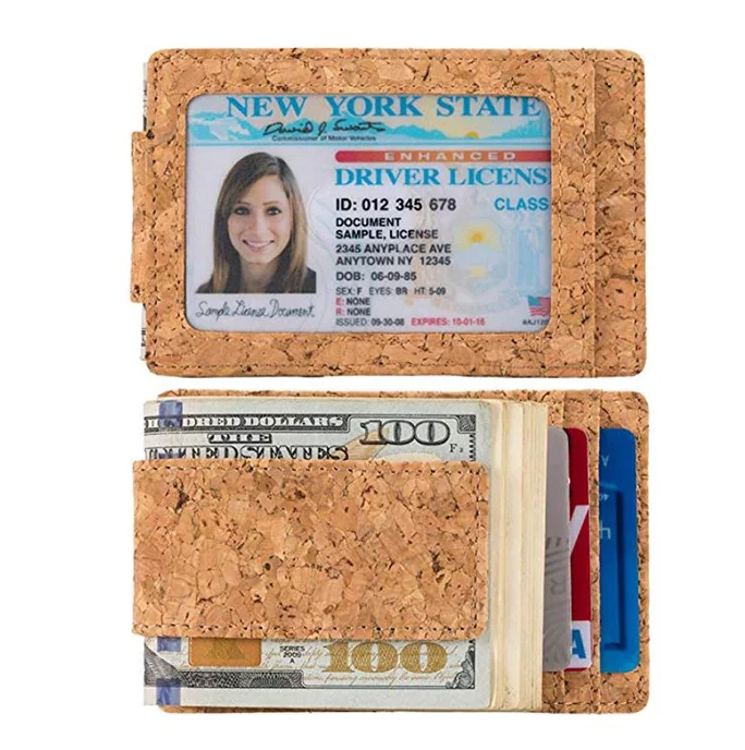 
Custom minimalist card holder cork wood magnet money clip wallet 