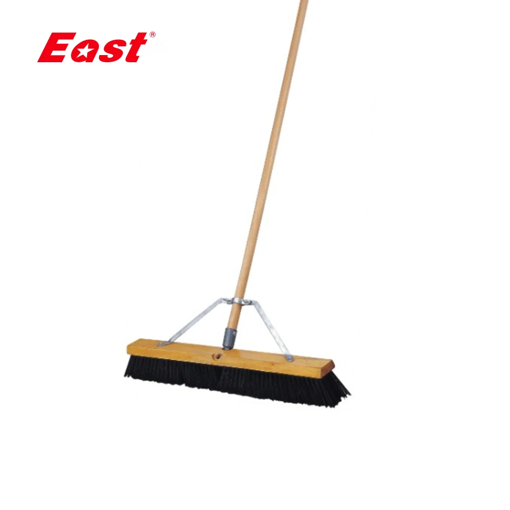 East heavy duty wooden handle floor cleaning broom brush