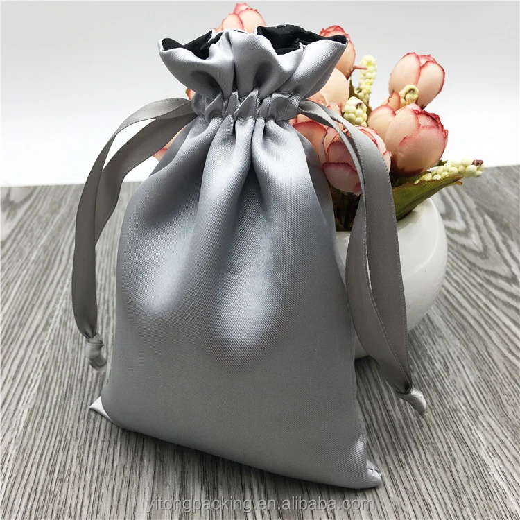 Custom Silver Gift Silk Drawstring Bag, Satin Jewelry Bag