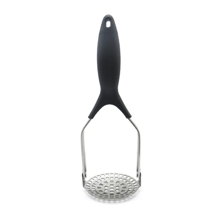 Comfy Black Grip Handle Masher for Mashed Potatoes Vegetables and Fruit Handheld Garlic Presser