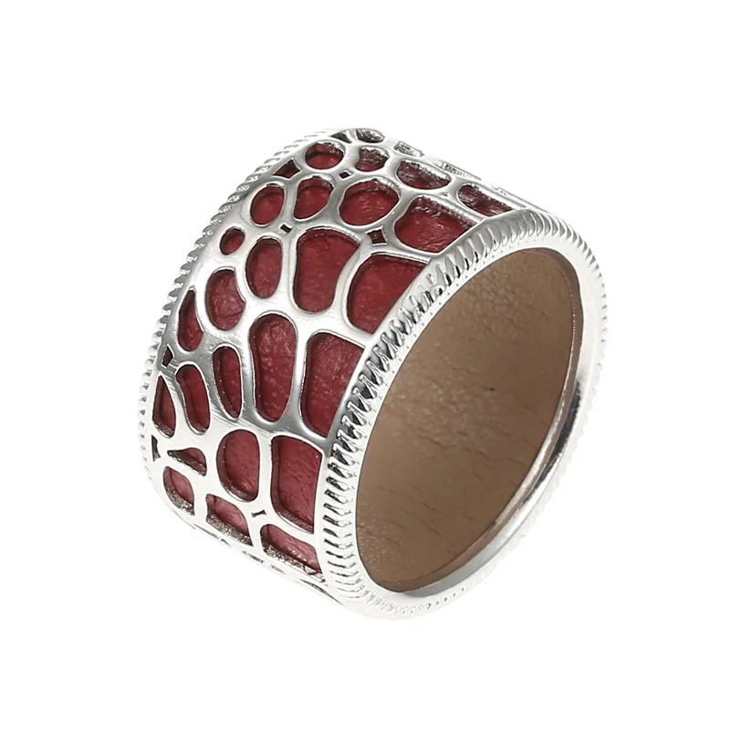
Wholesale Environmental Brass Platinum Plated Hollow Geometric Design 12.5mm PU Leather Copper Metal Thumb Band Engagement Ring 