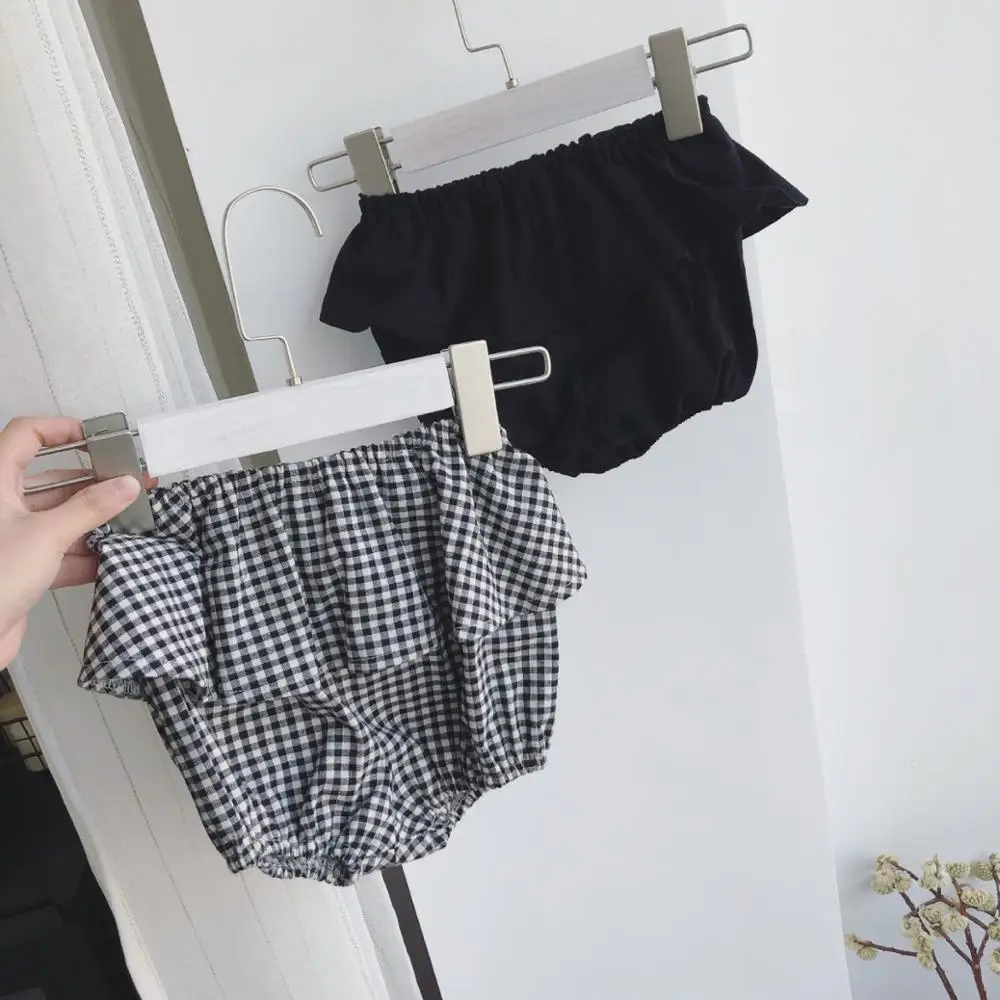 
PP0027 Summer Plaid Thin Cotton PP Pants Ruffle Shorts Female Baby 