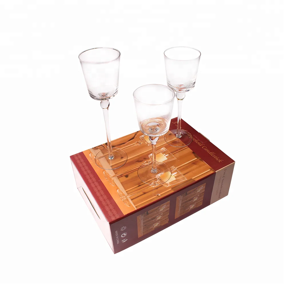 Оптовая продажа, ручной выдувной прозрачный высокий стеклянный подсвечник с длинным стержнем для украшения дома