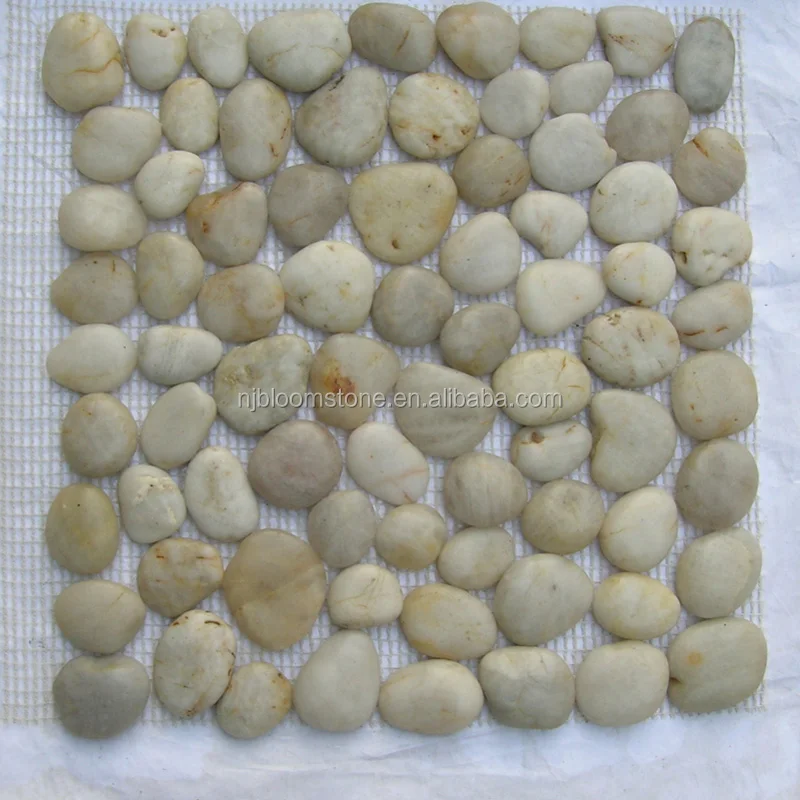 white flat High Polished pebble mosaic tile for wall and Paving