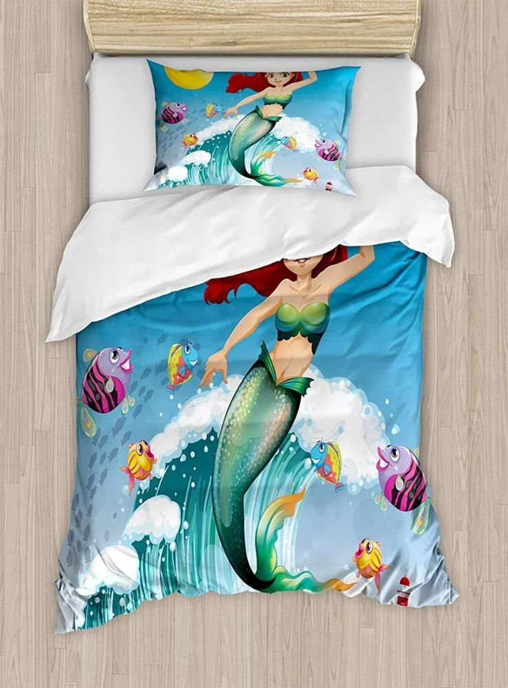 Kids cartoon 100% cotton custom 3d printed children bed sheet Twin Size, Decorative 3 Piece Bedding Set linen Duvet Cover Set