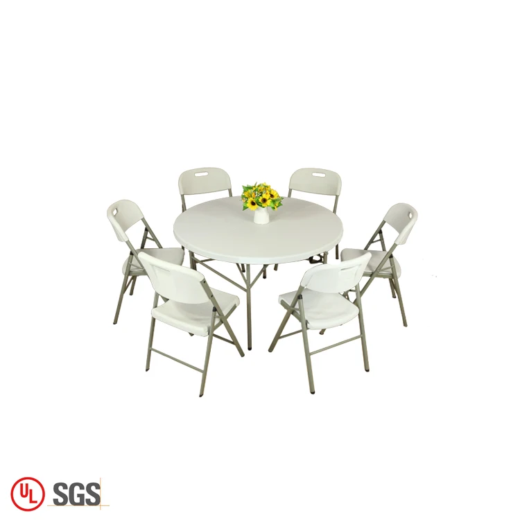 Wholesale white round foldable table outdoor wedding banquet 4FT plastic folding table for dining