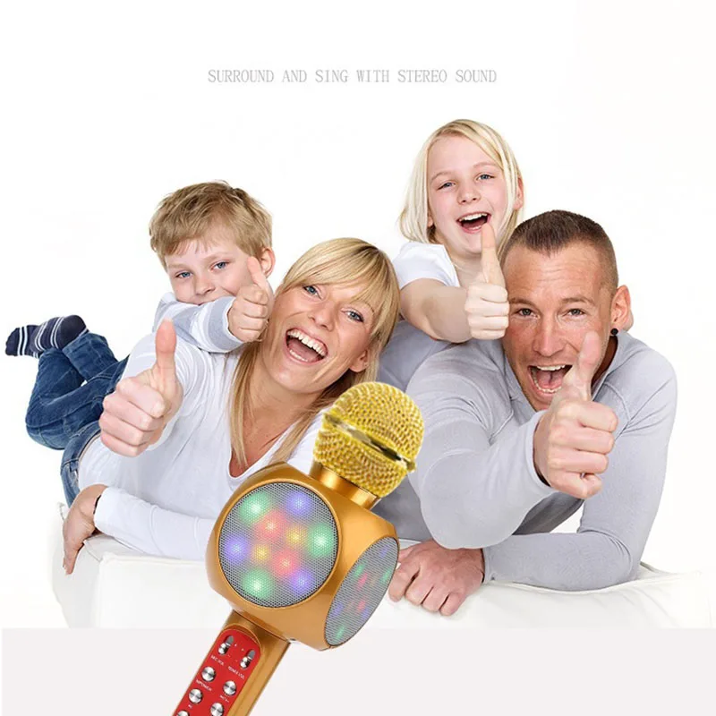 Wireless Microphone Karaoke Portable Disco Light LED Loud Speaker Singing Machine For Kids iPhone Android Smartphone