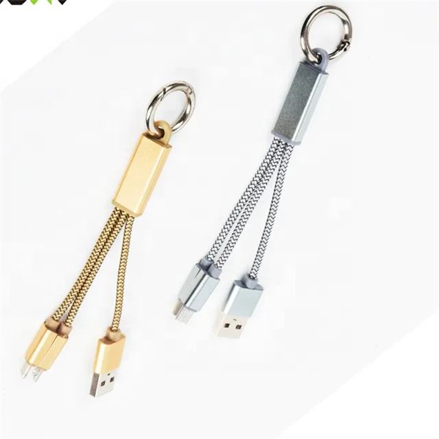 Individuality portable 2 in 1 Multifunction USB Cable Fast Charging Data Line Cable Key chain Charger