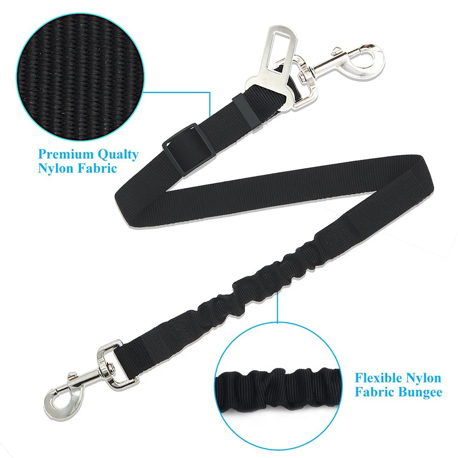 Safety Leads Vehicle Seatbelt Harness Nylon Fabric Adjustable Dog Car Seat Belt Leash with Elastic Bungee Bufferrunning Black