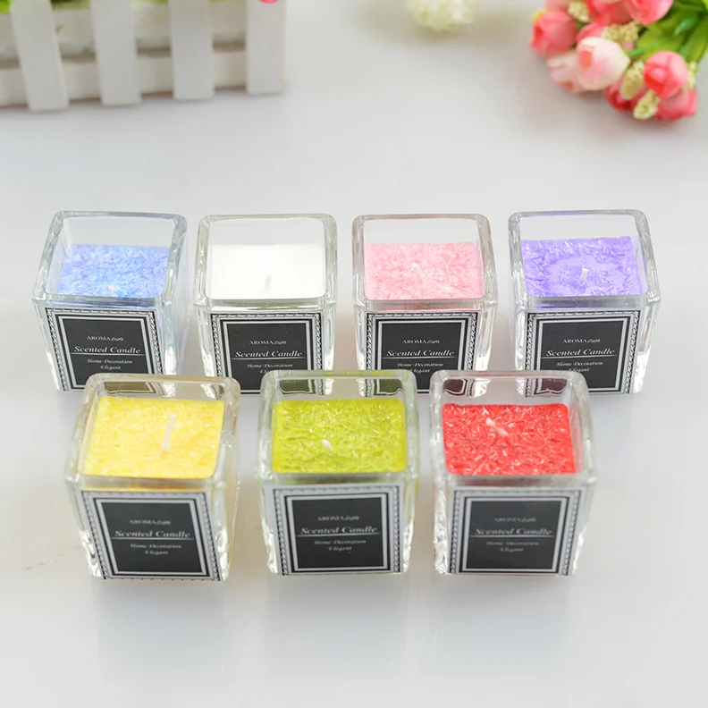 Handmade Gift Wholesale Private Label Classic Mini Square Clear Glass Jar Smokeless Scented Soy Wax Candle For Home Decor