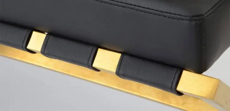 3 seater Gold steel frame leather bench  / Leather stool