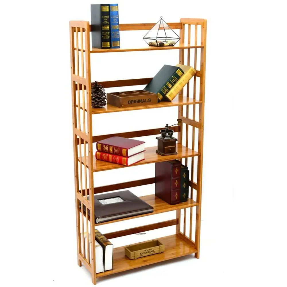 Bookcase Multifunctional Storage Rack 5 Tier Bookshelf Bamboo Natural