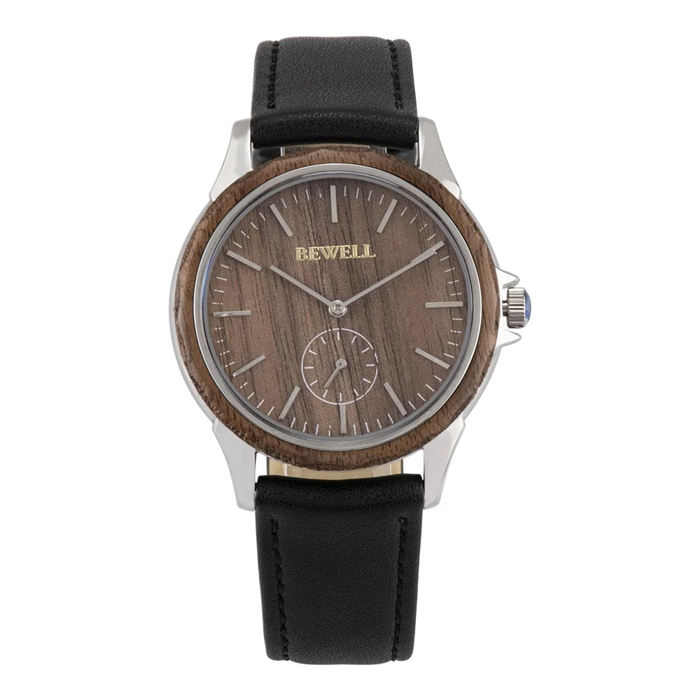 New design unisex nickel free watch stainless steel back cover wood leather watch for men and women