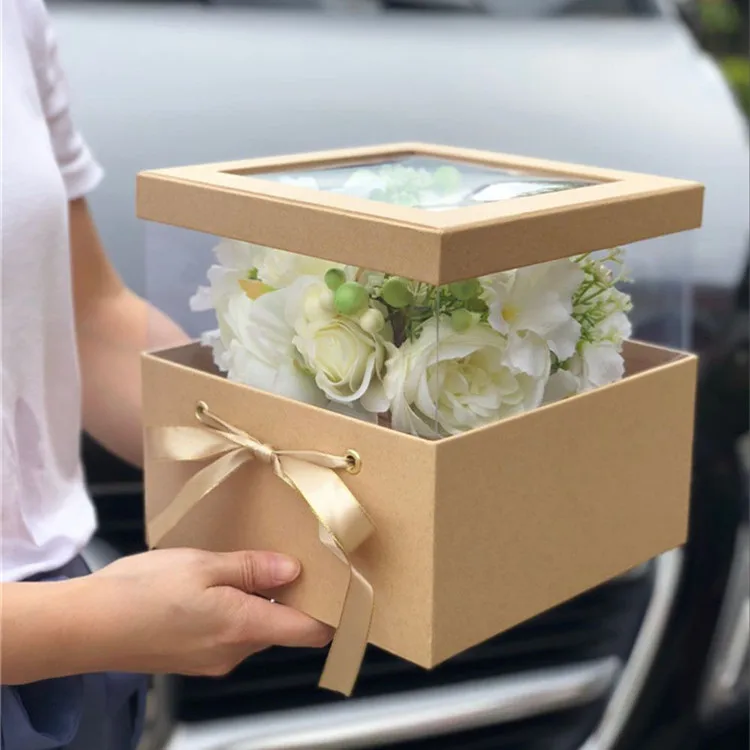 
2018 new design square paper flower box with PVC window 