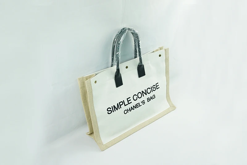 Chiterion Luxury Juco Tote Bag Jute Cotton Shopper Natural Big Size Beach Gift Carry Jute Bag With Leather Handle For Women