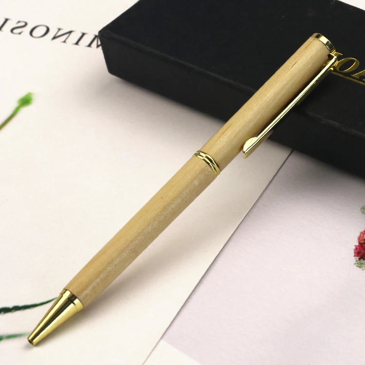 
Natural Color Eco-friendly Slim Wood Ball Pen Promotional Gift Hotel Wooden Ballpoint Pen 