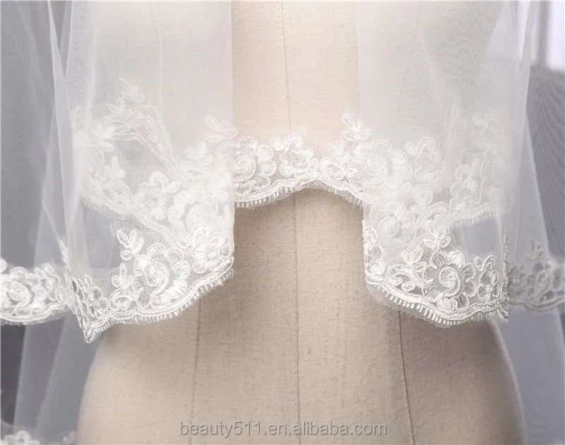 
Wholesale new long lace bridal wedding veil long Tull emboried lace bridal veils 