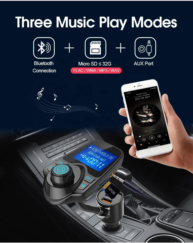  Автомобильный MP3-плеер AGETUNR T10Q V4.2 Bluetooth FM-передатчик стерео зарядное устройство QC3.0 ЖК-дисплей 1 44 дюйма Выход
