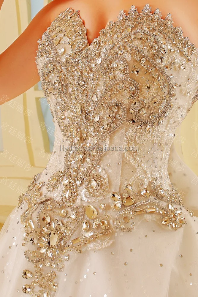 Crystal Beaded Floor Length Custom Make Long Formal Bridal Gown BW364 sweetheart a-line beading bling wedding dresses
