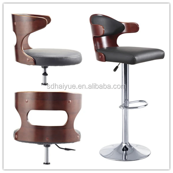 HY2022H Italian Style Plastic Wood Style Bar Stool with Chromed Stand Bar Chair