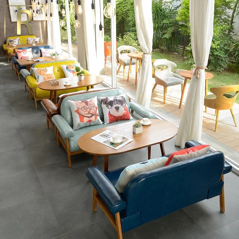 
Instagram popular freshing style restaurant set specific use and modern appearance wooden used restaurant sofa sets 
