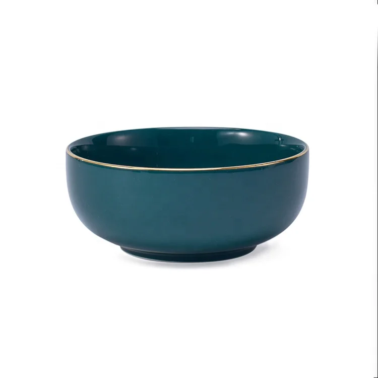 Factory direct sale Chinese restaurant turquoise color gold rimmed crockery ceramic luxury tableware