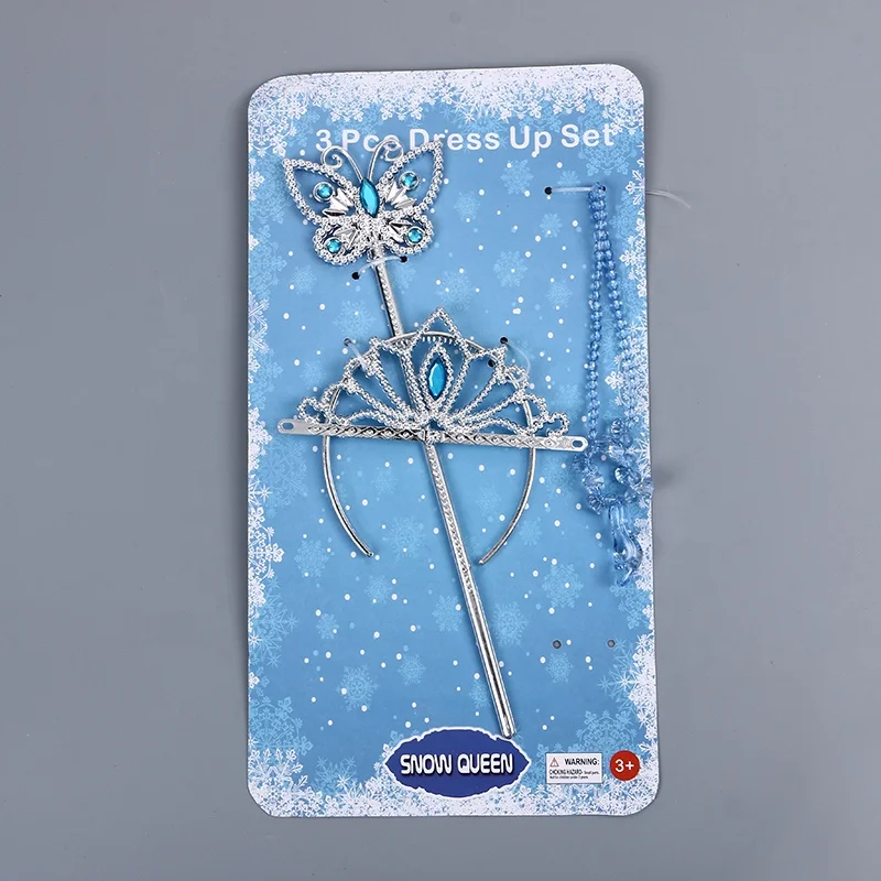 Party cosplay 4 pieces fashion frozen elsa queen magic wand Elsa crown tiara snow wig with printed gloves sets