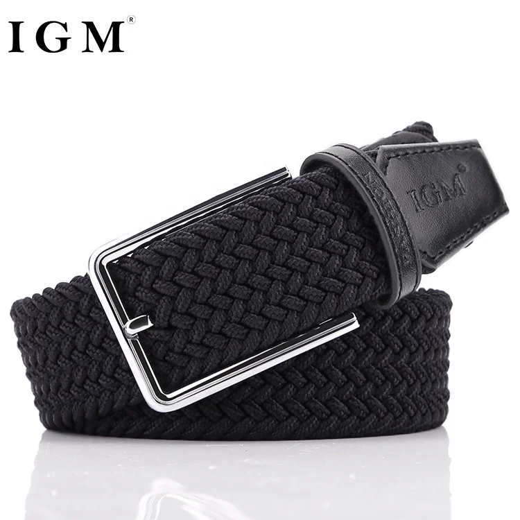 IGM Men knit pu braided leather webbing manufacture belt