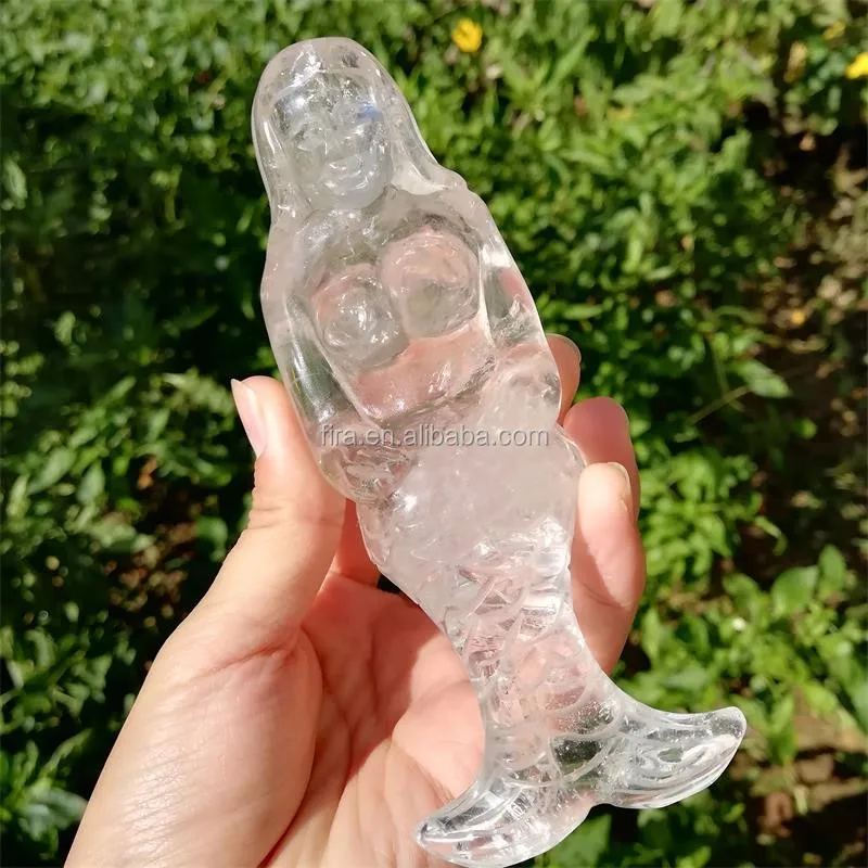 Hand Carved Mermaid Figurines And Statues White Quartz Stone Crystal Mermaid Sculpture For Wedding Gift