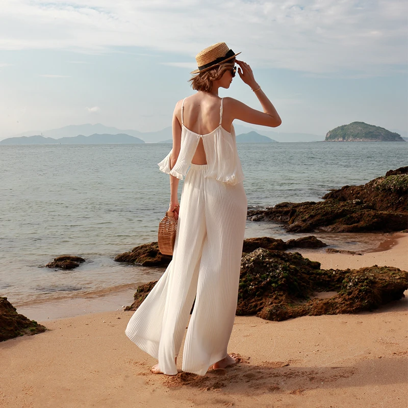 MaxNegio Fashion Lady Long White Maxi Jumpsuits Rompers Sexy Strapless Dress Holiday Party Beach chiffon Pants Dress Pants