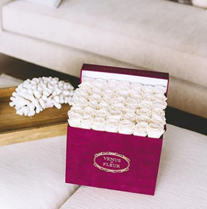Luxury suede flower box square shape paper rose velvet flower box