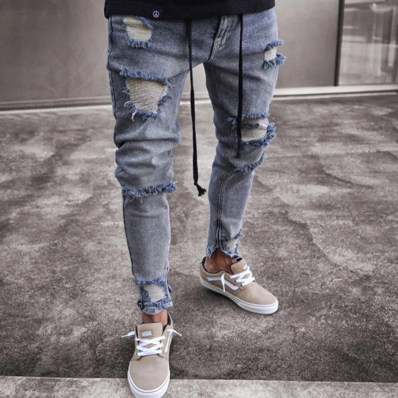 
Fashion Wholesale No Brand Denim Blank Damaged Torn Jeans For Men 