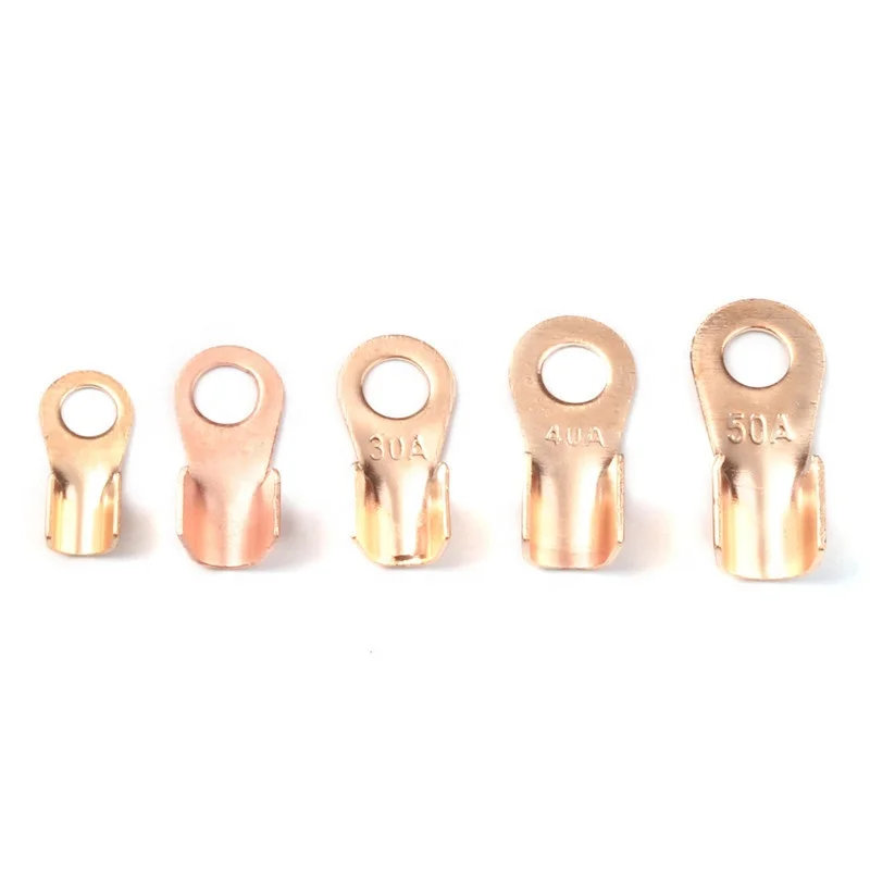 Urlwall 70Pcs Bare OT Open Ring-Type Copper Circular Splice Terminals Kit Non-insulated Naked Cable Wire Connector 10-50A Kit