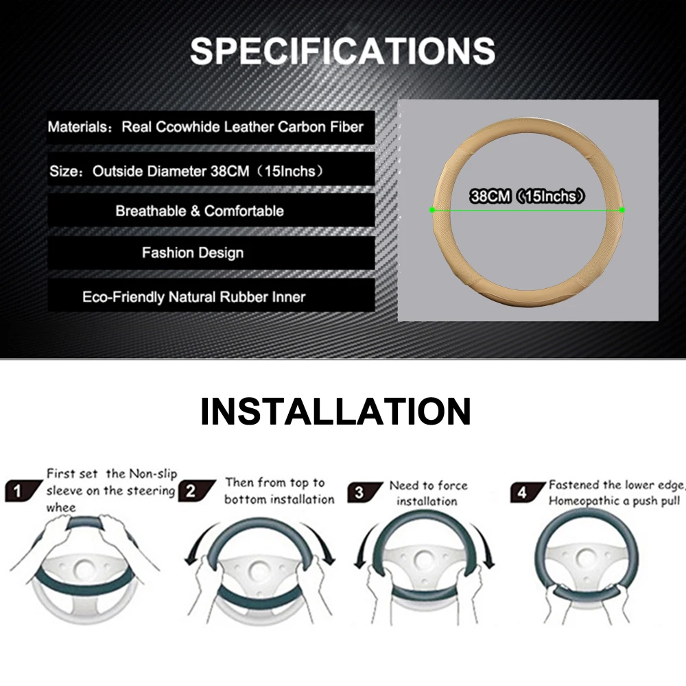
38CM/15Inchs Styling Leather Car Steering Wheel Cover For Universal Car Steering Wheel Accessories 