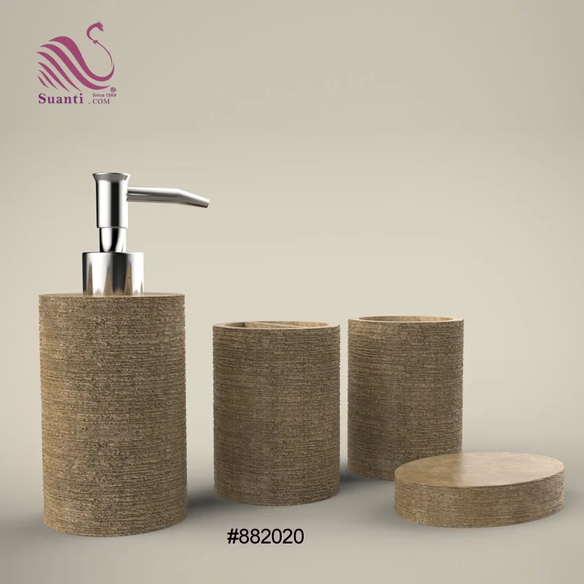 Wholesale Resin Sandstone Hotel Bathroom Accessory Set With Concise Design in Simple Style