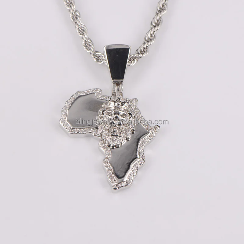 
Africa map shaped lion head pendant hip hop Jewelry 