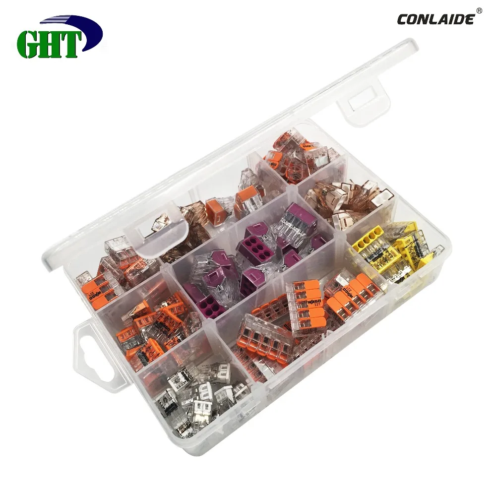 Коннекторы серии Wago 221, 2273, 773 в наличии, прозрачный ассортимент, упаковка в коробку