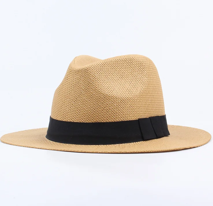 Unisex Solid Straw Fedora Trilby Gangster Cap Summer Beach Sun Panama Hats for Women Men Chapeau Casual Visor Caps