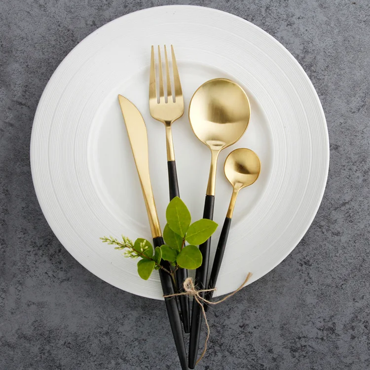 
30% OFF Discount Inexpens 18/10 Stainless steel cutipol cutlery with PVD gold black coating flatware set 