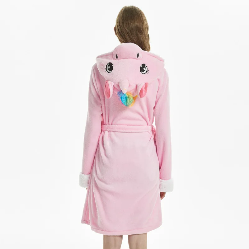 AIMINYZ animated bathrobes for women unicorn sleepwear animal robe for adults night gown flannel winter warm cartoon  men cute