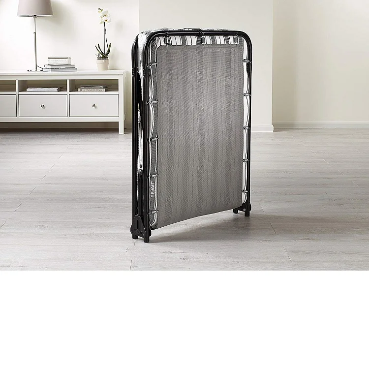 Single Black Fabric Folding Bed with Breathable Airflow Mattress