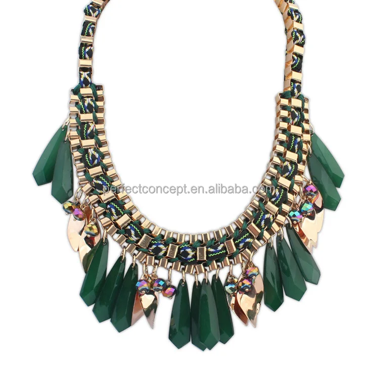 Big 3D Tear Drop Pendant Gold Necklace Cord Braided Green Lt Blue Dark Blue Black Necklace Pendant necklace-150810-04