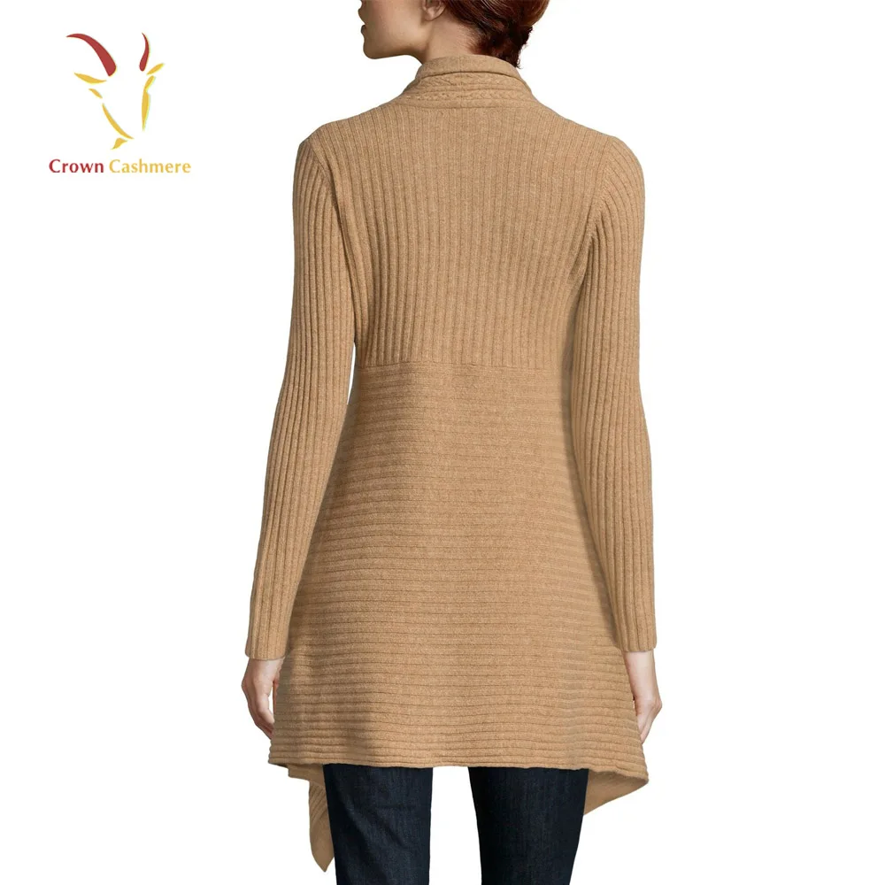 Ladies waterfall rib knitted cashmere cardigan sweater