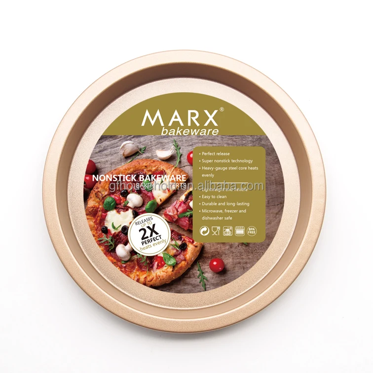 7 Inch Round Pizza Pan Baking Tray Champagne Gold Non-Stick Coating Pie Pan