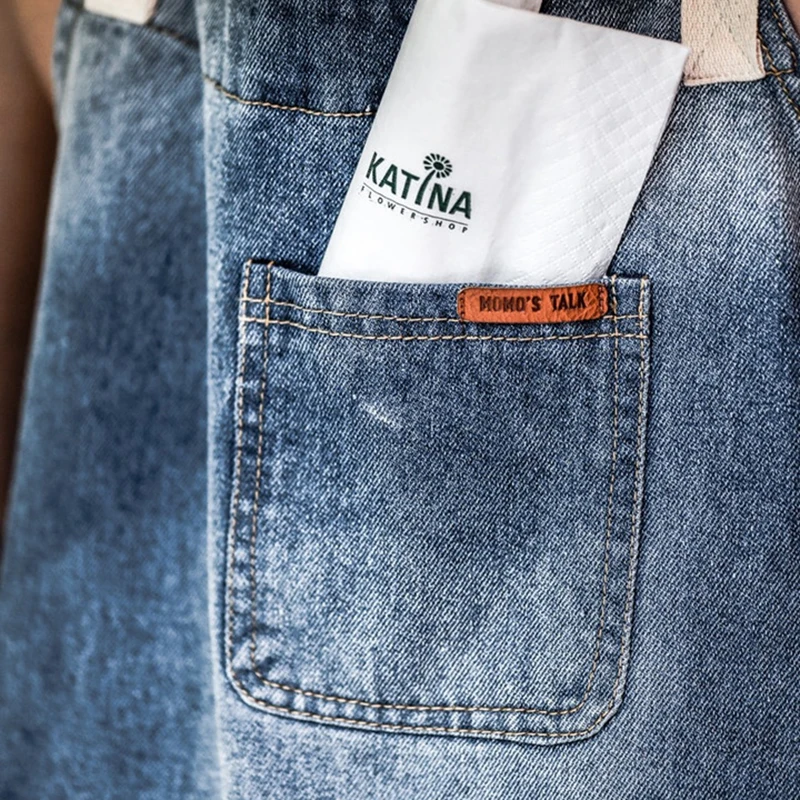 
Jeans Handsome and cool work custom apron bartender adjustable size aprons Kitchen Work BBQ Customized denim aprons kids barista 