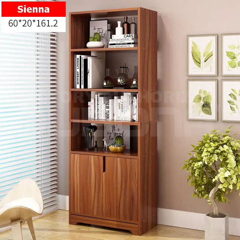 Modern Multilayer 2 Doors Bookcase Book Shelf Shelving Desktop Storage Organizer Display Bookcase